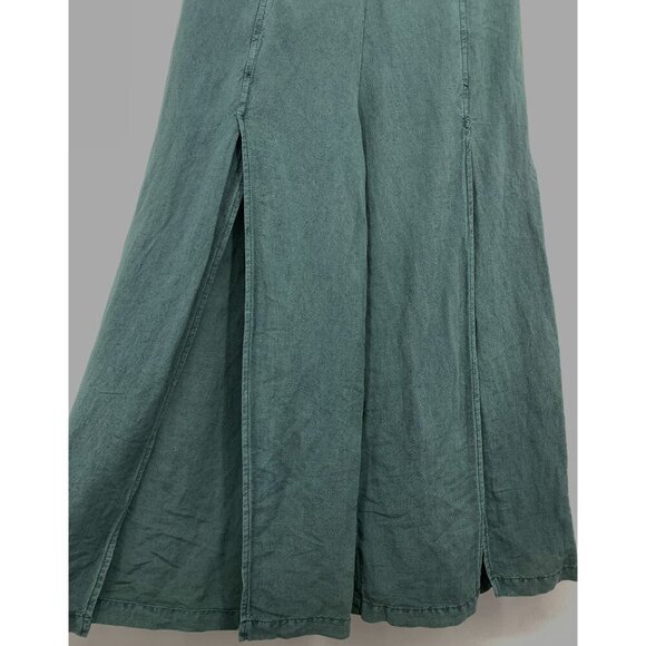 Young Fabulous Broke Wide Green Linen Pants Slits Stretch Waist Size Medium New - Picture 6 of 11
